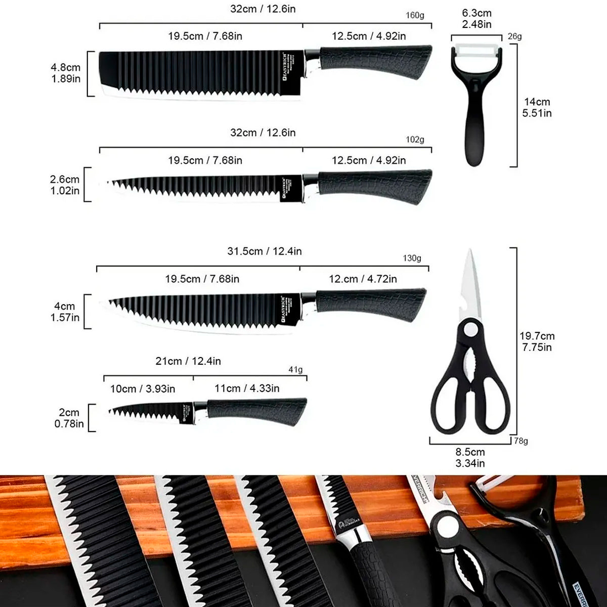 Juego De Cuchillos 6 Pz Cocina Profesional Acero Inoxidable