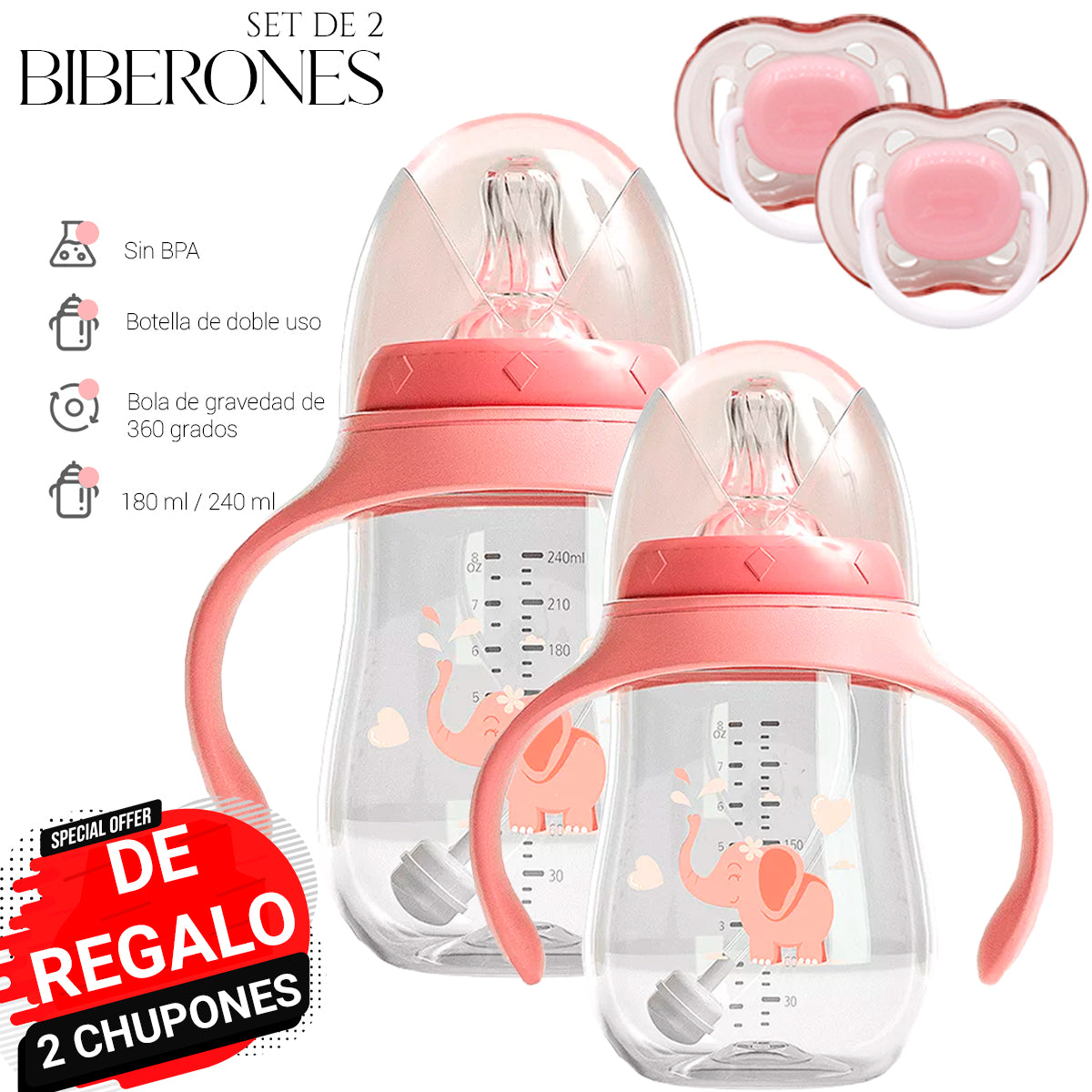 Kit 2 Biberones Multiusos Antiderrame Bebe Mamila