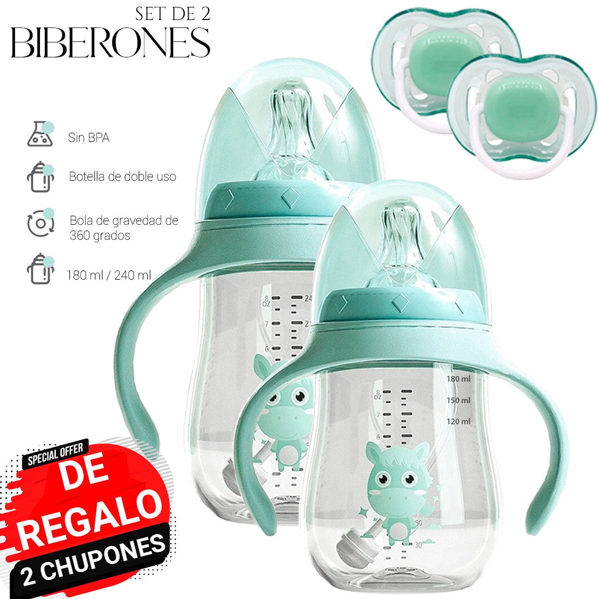 Kit 2 Biberones Multiusos Antiderrame Bebe Mamila