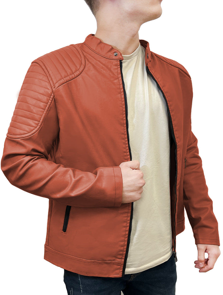 Chamarra Vinipiel Hombre Biker Chaqueta Impermeable Estilo Casual