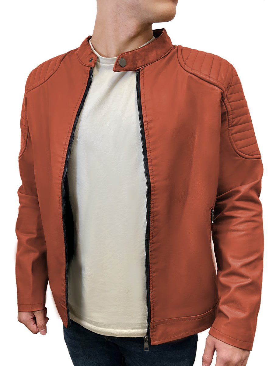 Chamarra Vinipiel Hombre Biker Chaqueta Impermeable Estilo Casual