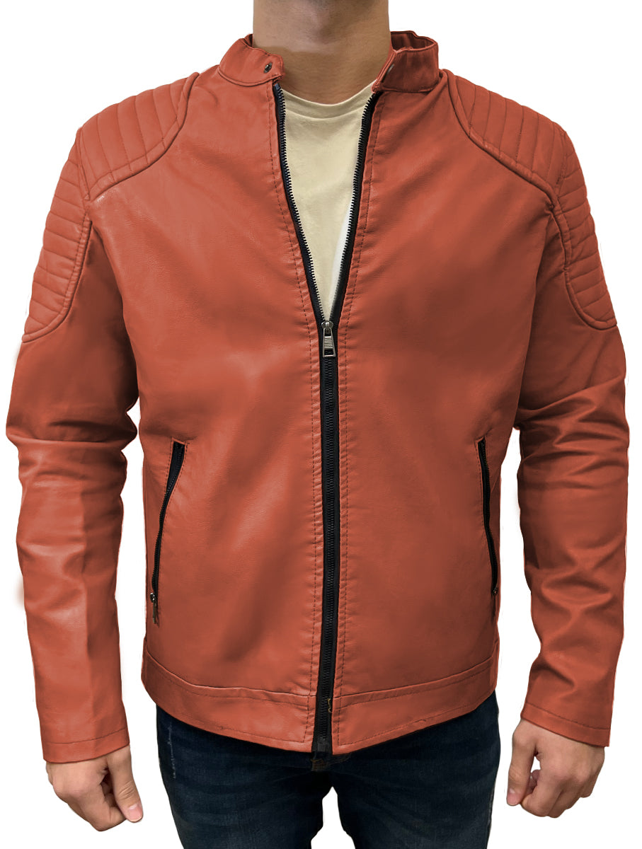 Chamarra Vinipiel Hombre Biker Chaqueta Impermeable Estilo Casual