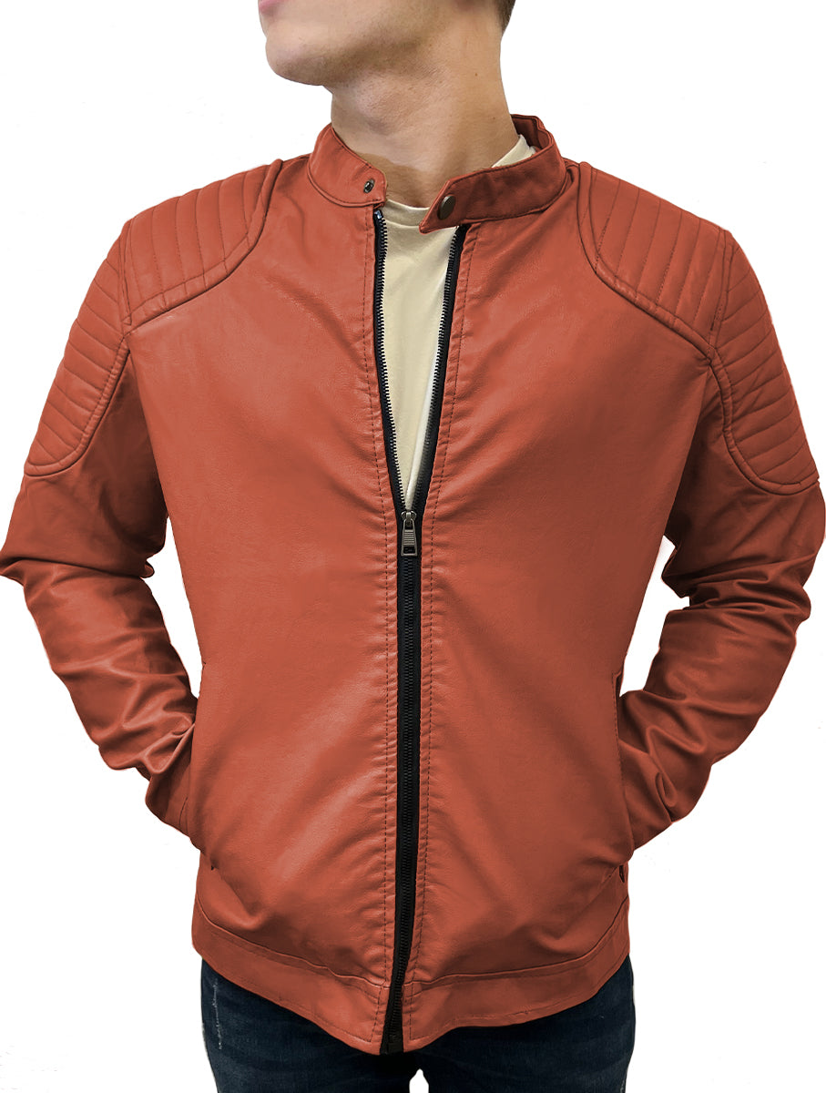 Chamarra Vinipiel Hombre Biker Chaqueta Impermeable Estilo Casual