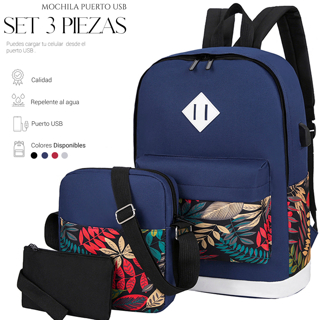 Set Mochila Backpack (3pzas)