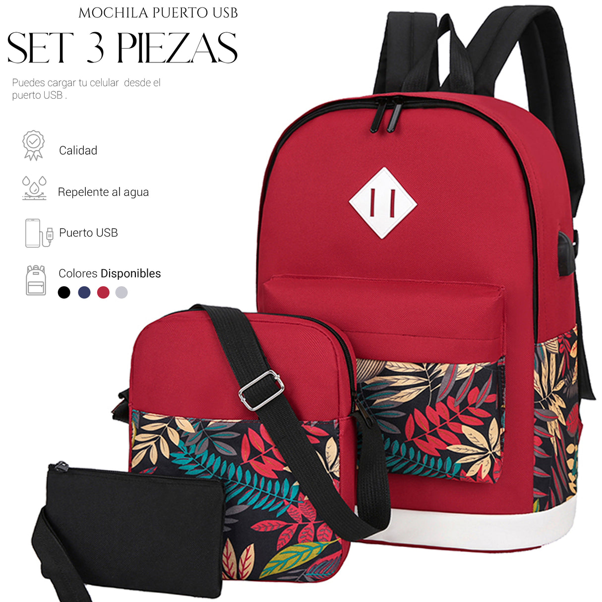 Set Mochila Backpack (3pzas)