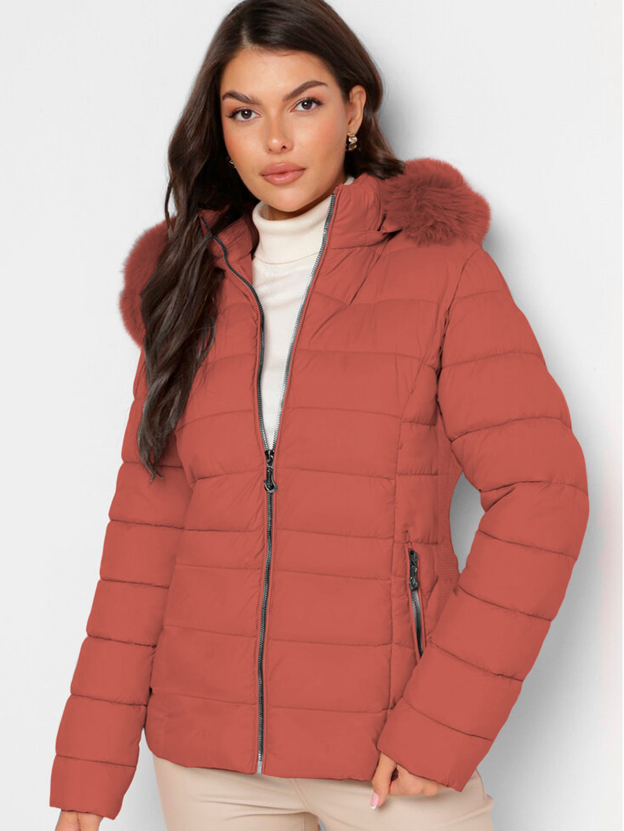 Chamarra Para Mujer Poliéster Cálido Con Cuello Tipo Piel