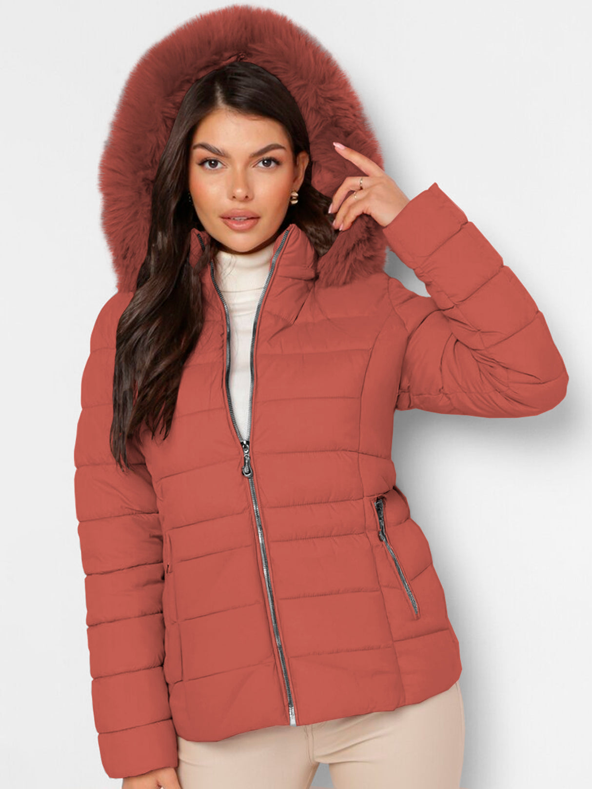 Chamarra Para Mujer Poliéster Cálido Con Cuello Tipo Piel