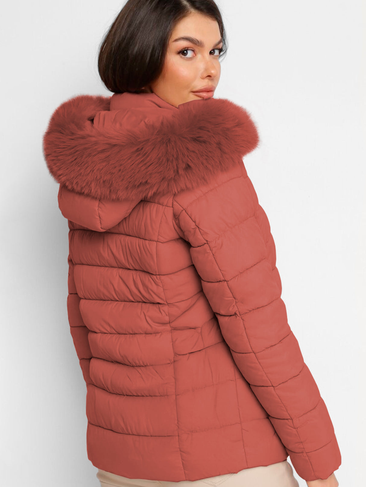 Chamarra Para Mujer Poliéster Cálido Con Cuello Tipo Piel