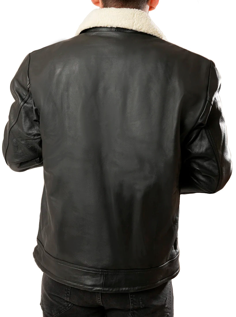 Chamarra Vinipiel Hombre Biker Chaqueta Impermeable Cuello Aborregado