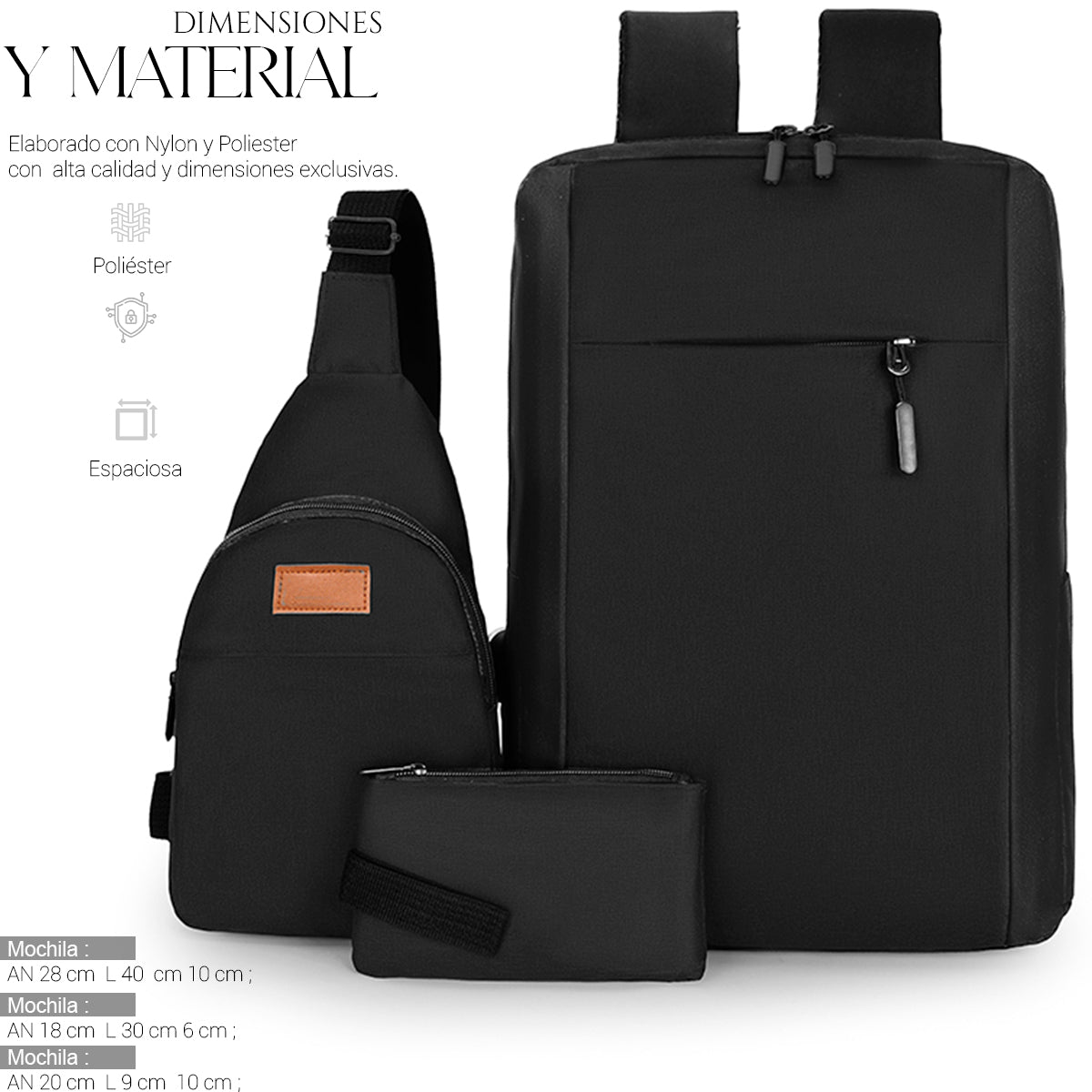 Mochila Backpack Impermeable Set De 3pzs Con Riñonera Y Puerto Usb