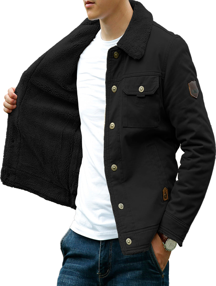 Chamarra Para Hombre Tipo Cargo Casual de Invierno Con Cuello Afelpado
