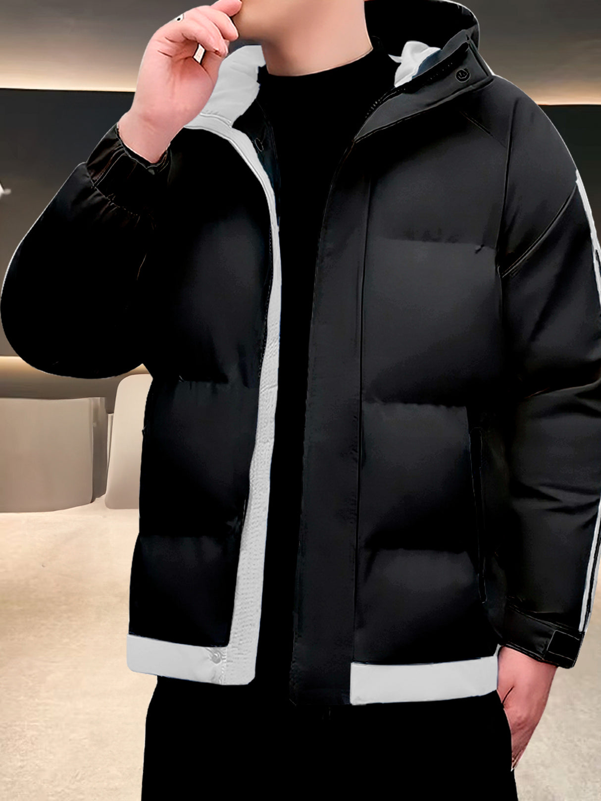 Chamarra para Hombre Impermeable de Invierno, Moderna, Cierre con Capucha, Estilo Casual, Cálida.