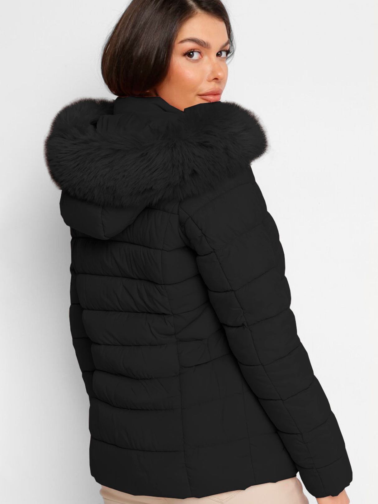 Chamarra Para Mujer Poliéster Cálido Con Cuello Tipo Piel