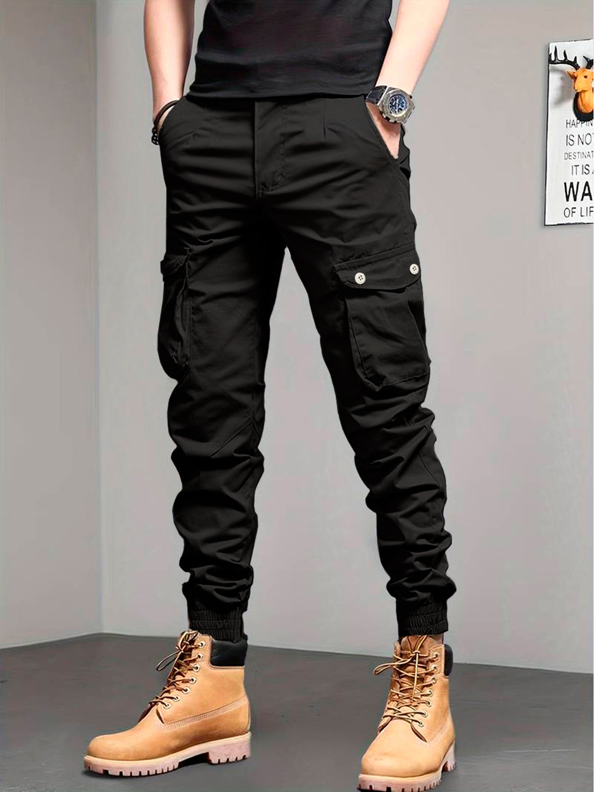 Pantalones Cargo Skinny para Hombre Pantalon tipo Cargo con Bolsas Laterales Mayoreo