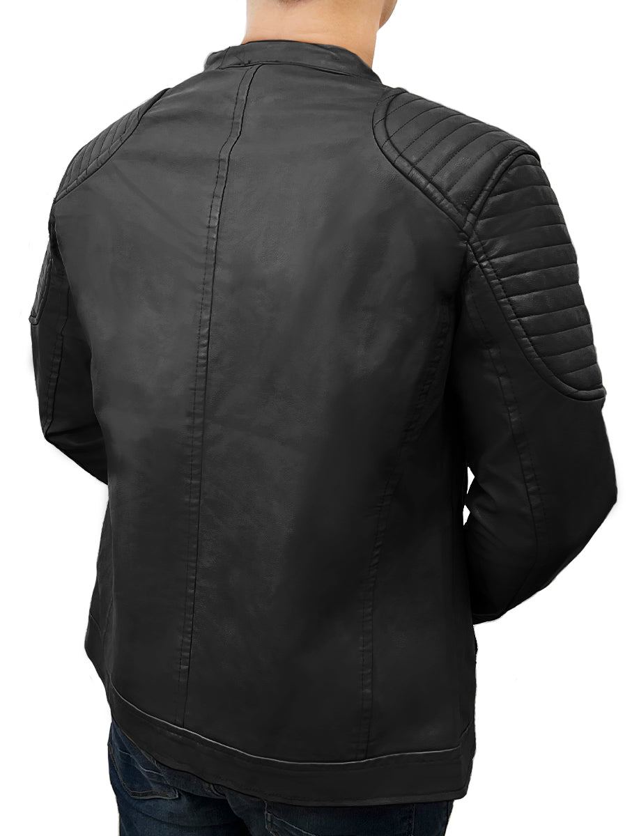 Chamarra Vinipiel Hombre Biker Chaqueta Impermeable Estilo Casual
