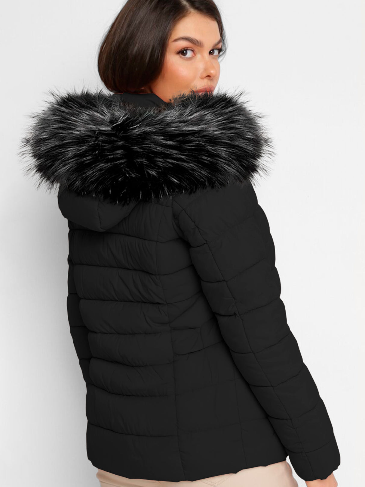 Chamarra Para Mujer Poliéster Cálido Con Cuello Tipo Piel