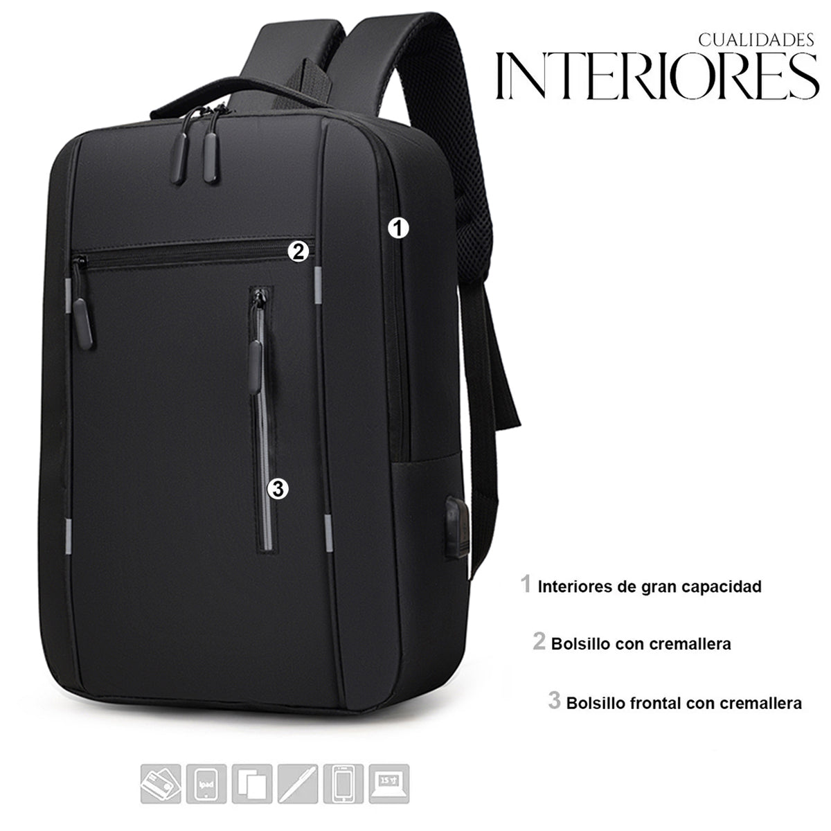 Set Mochila Backpack Con Puerto Usb (3pzas)
