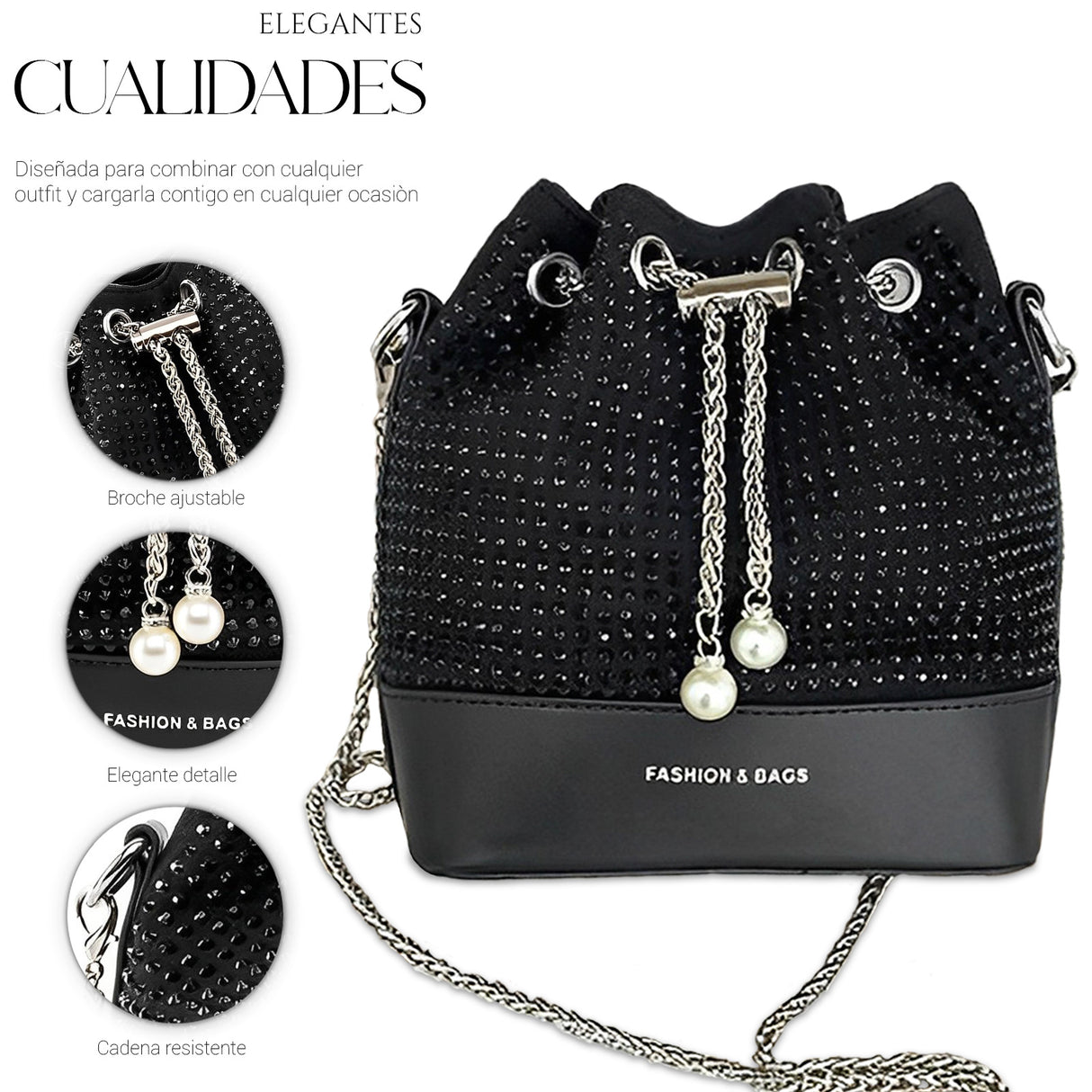 Bolso De Mano Con Pedreria De Cristales Brillantes Tipo Piel