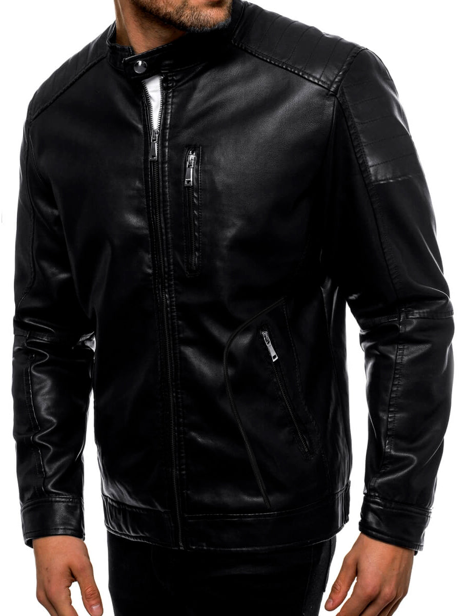 Chamarra Impermeable de Vinipiel para Hombre Chaqueta Biker Estilo Urbano