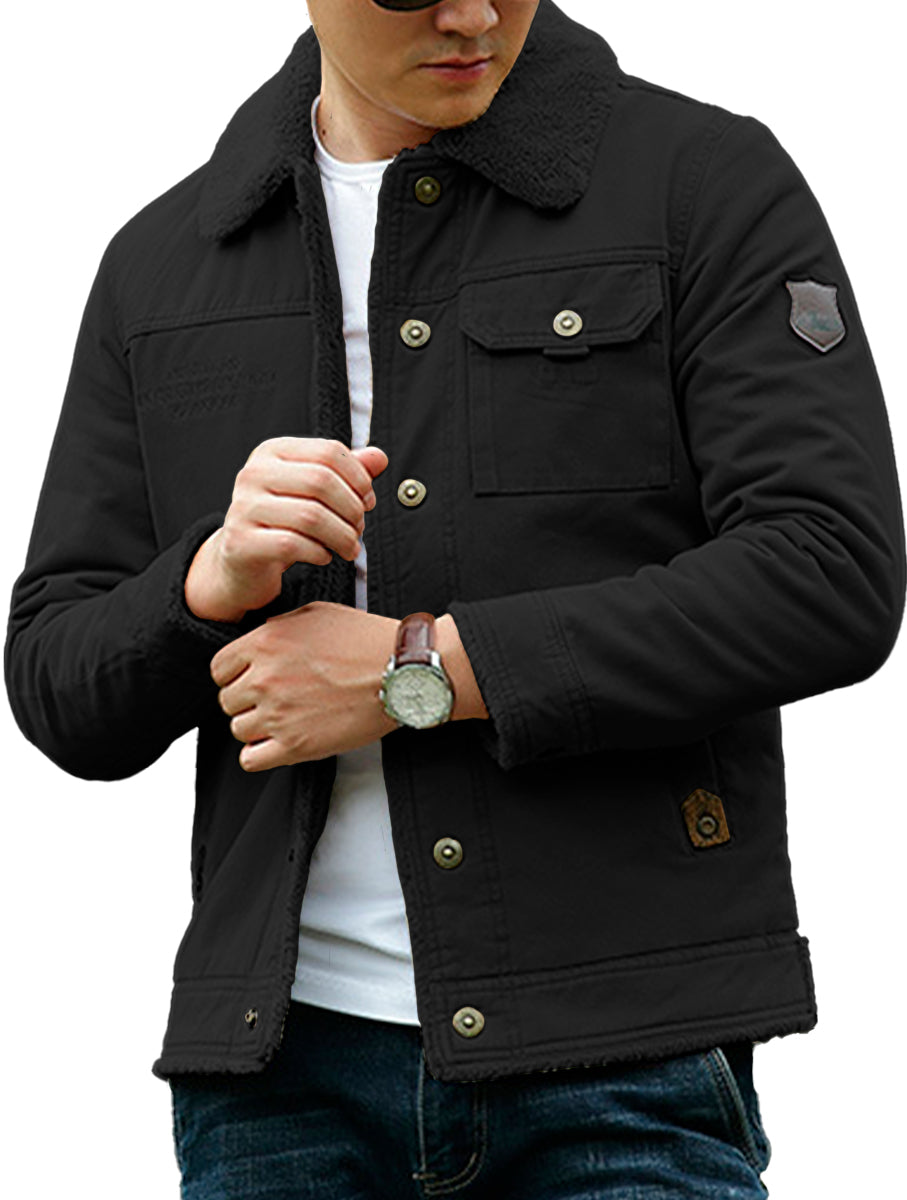 Chamarra Para Hombre Tipo Cargo Casual de Invierno Con Cuello Afelpado