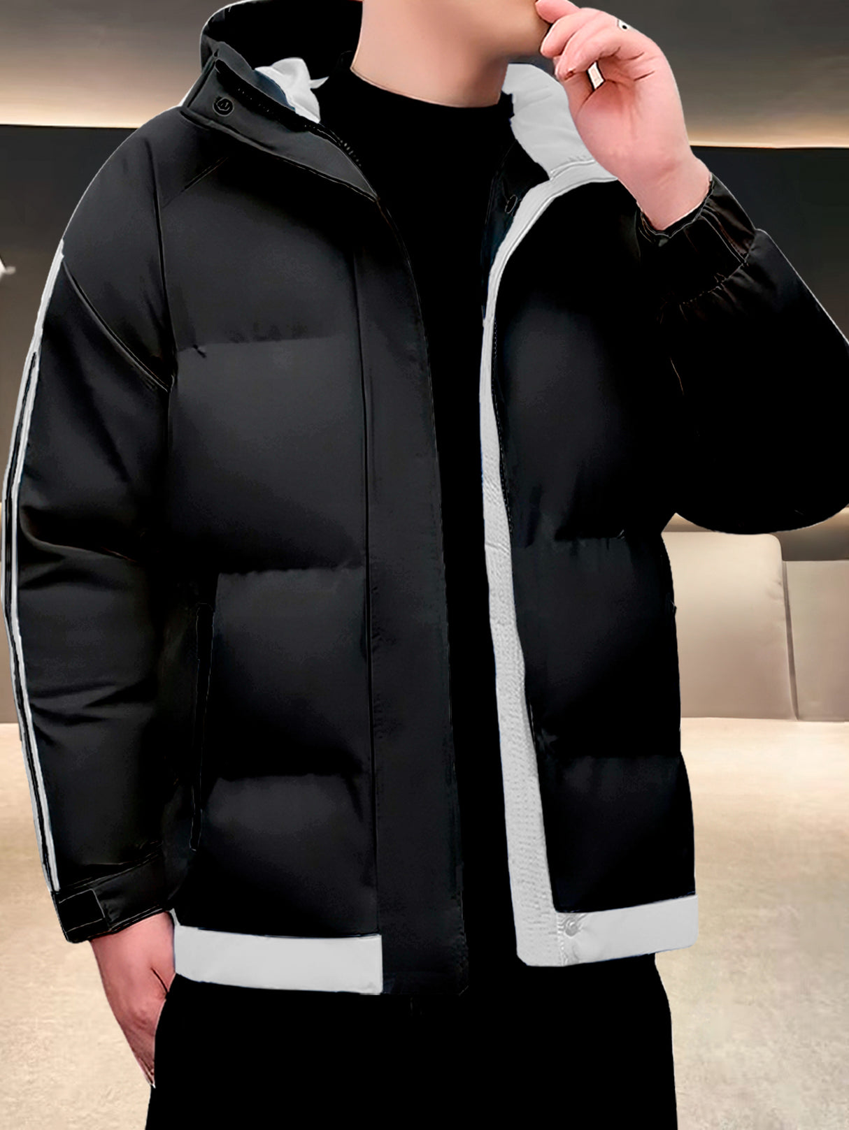 Chamarra para Hombre Impermeable de Invierno, Moderna, Cierre con Capucha, Estilo Casual, Cálida.