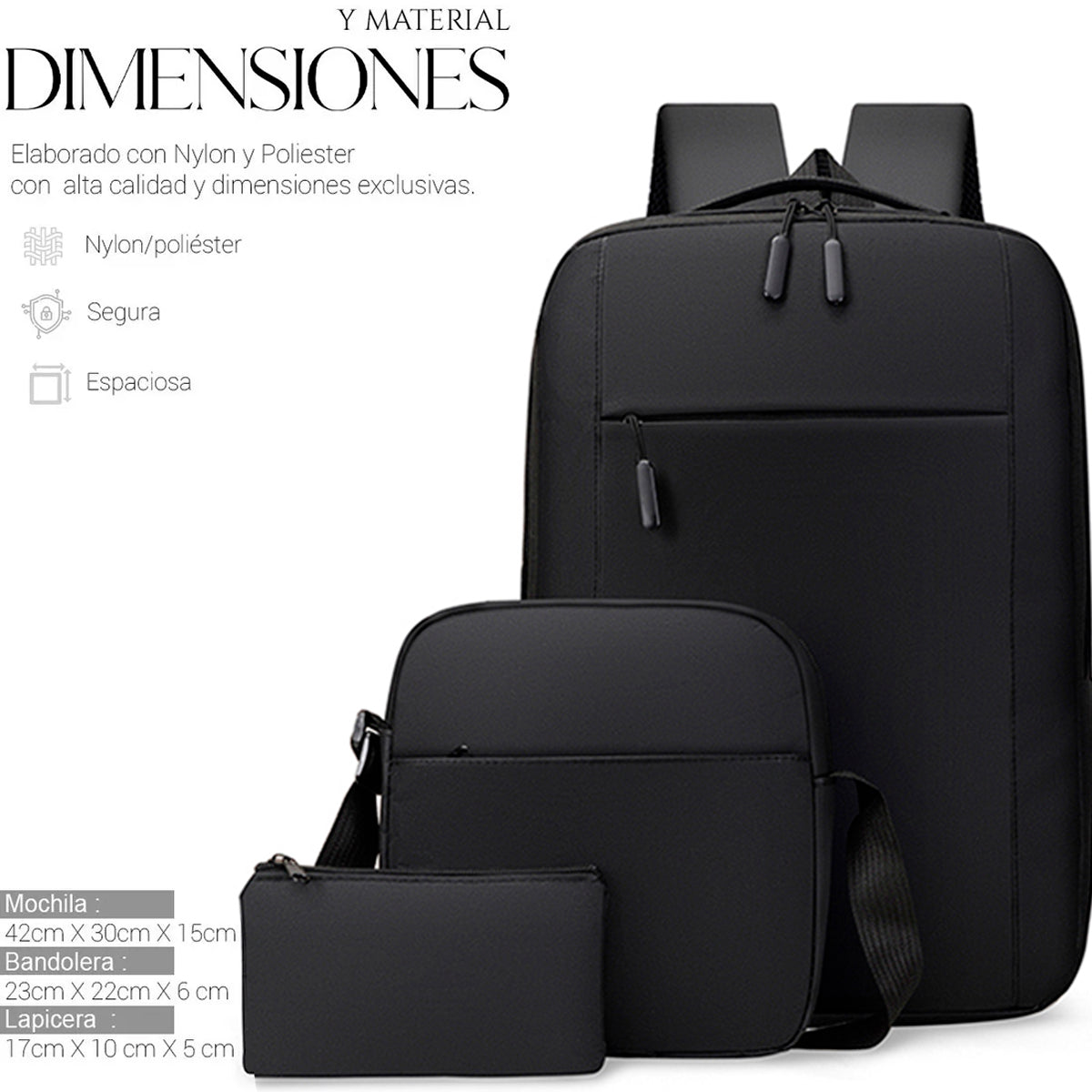 Set Mochila Backpack Con Puerto Usb (3pzas)