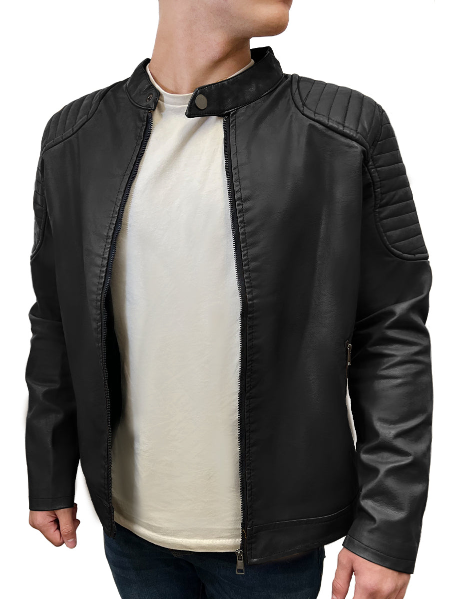 Chamarra Vinipiel Hombre Biker Chaqueta Impermeable Estilo Casual