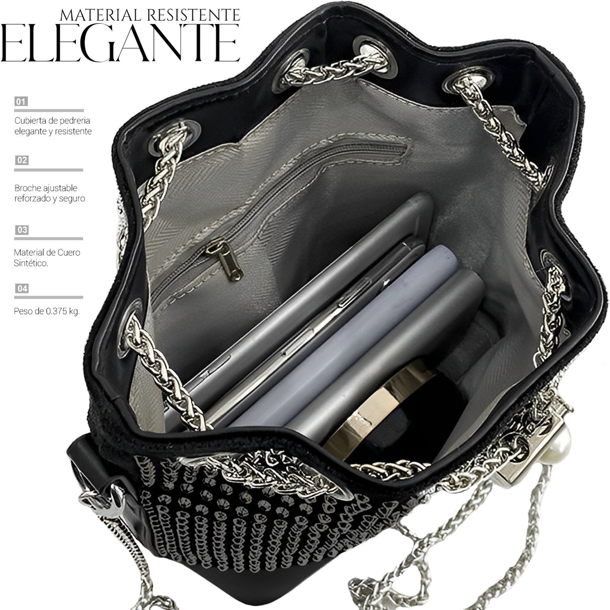 Bolso De Mano Con Pedreria De Cristales Brillantes Tipo Piel