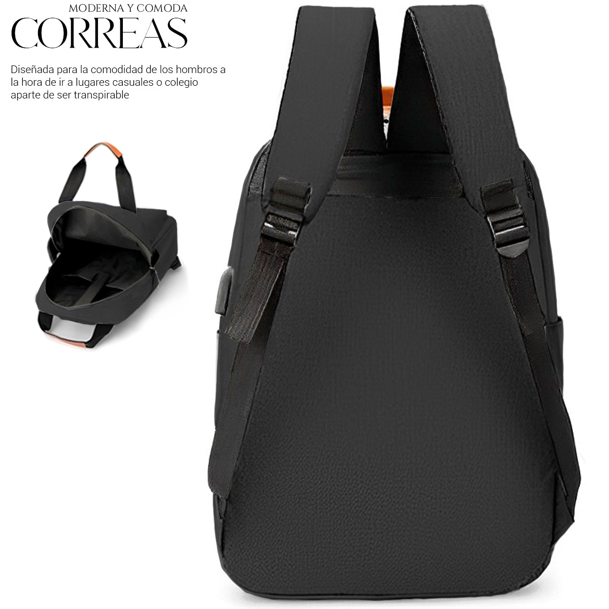 Mochila Backpack Impermeable Set De 3pzs Con Riñonera Y Puerto Usb