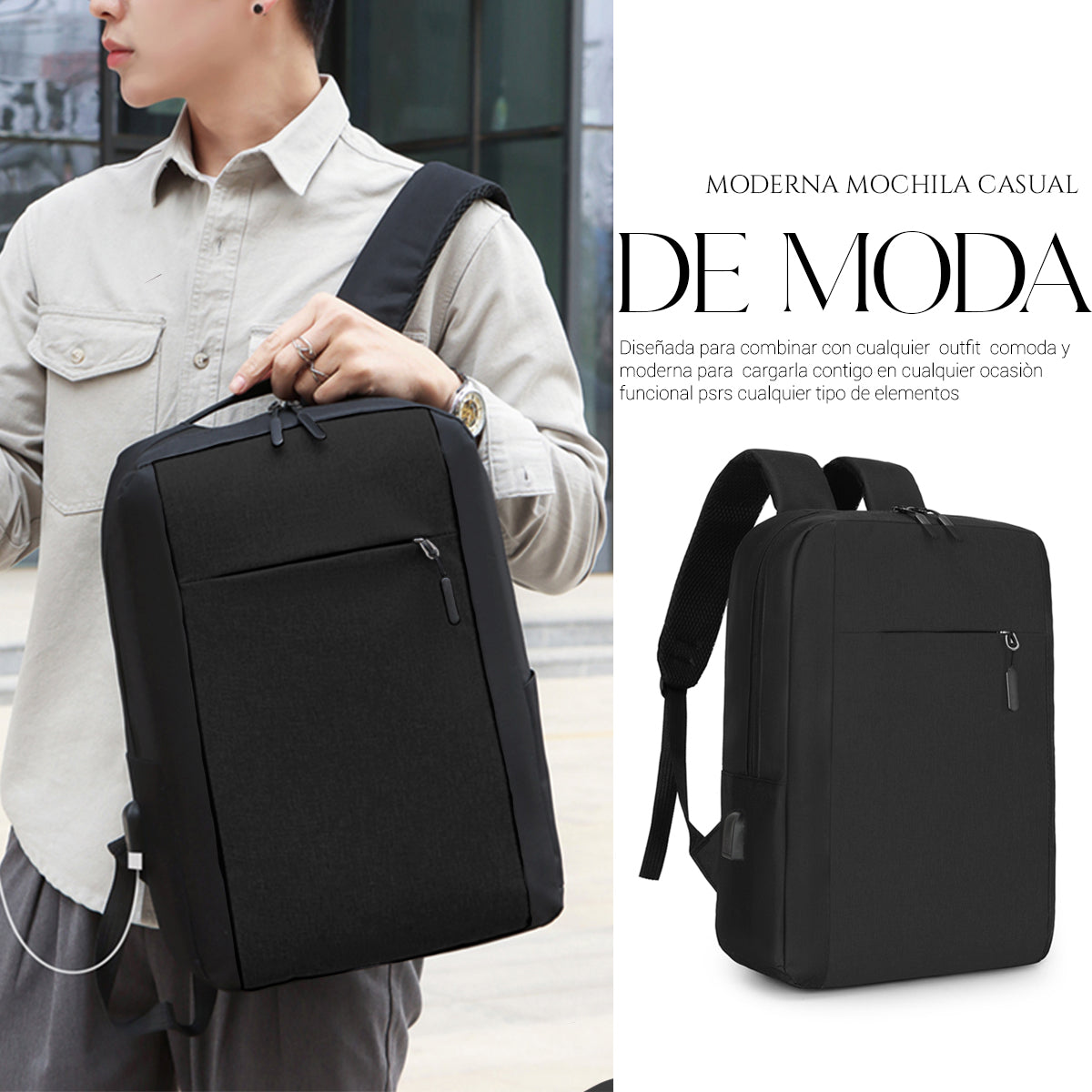 Mochila Backpack Impermeable Set De 3pzs Con Riñonera Y Puerto Usb