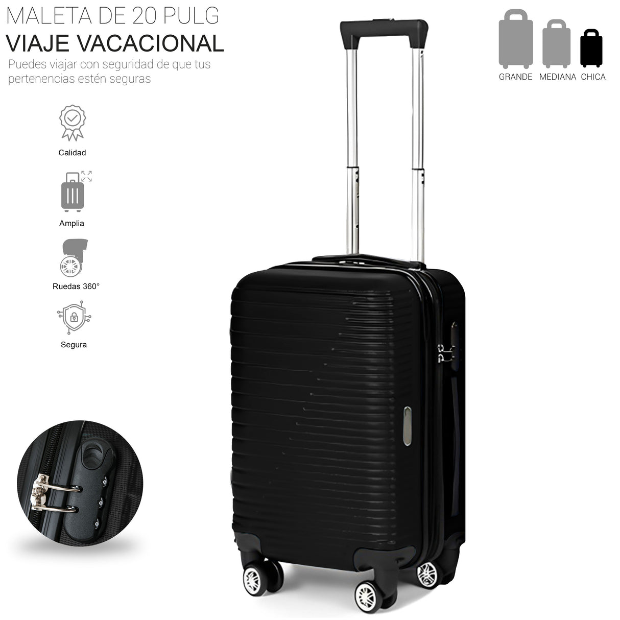 Maleta de Viaje de Mano A Bordo Con Candado De Seguridad