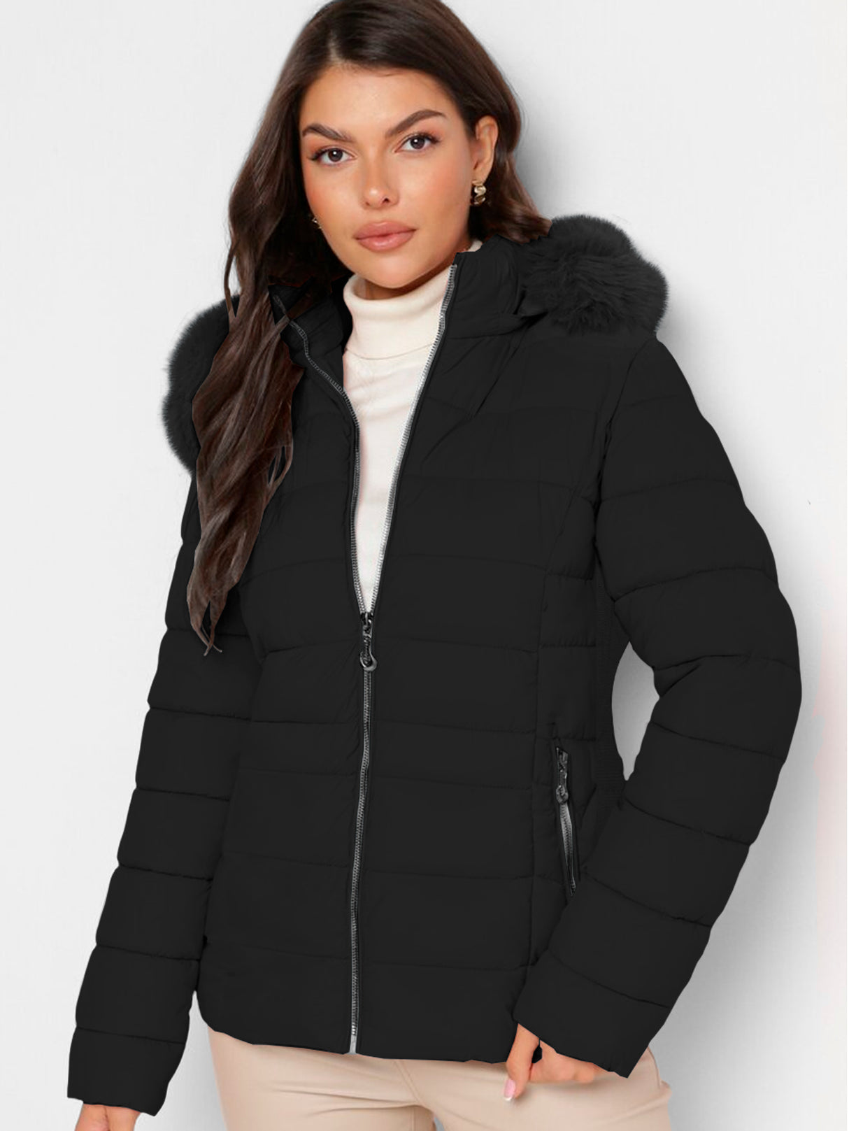 Chamarra Para Mujer Poliéster Cálido Con Cuello Tipo Piel