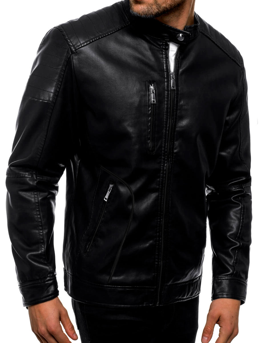 Chamarra Impermeable de Vinipiel para Hombre Chaqueta Biker Estilo Urbano