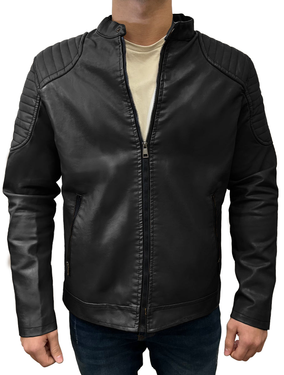 Chamarra Vinipiel Hombre Biker Chaqueta Impermeable Estilo Casual