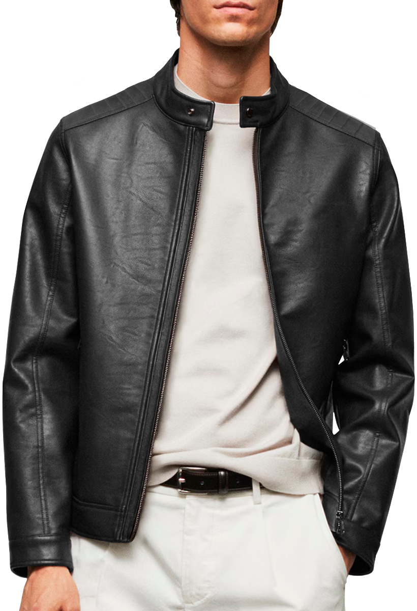 Chamarra Casual de Vinipiel Hombre Chaqueta Biker Impermeable Estilo Urbano