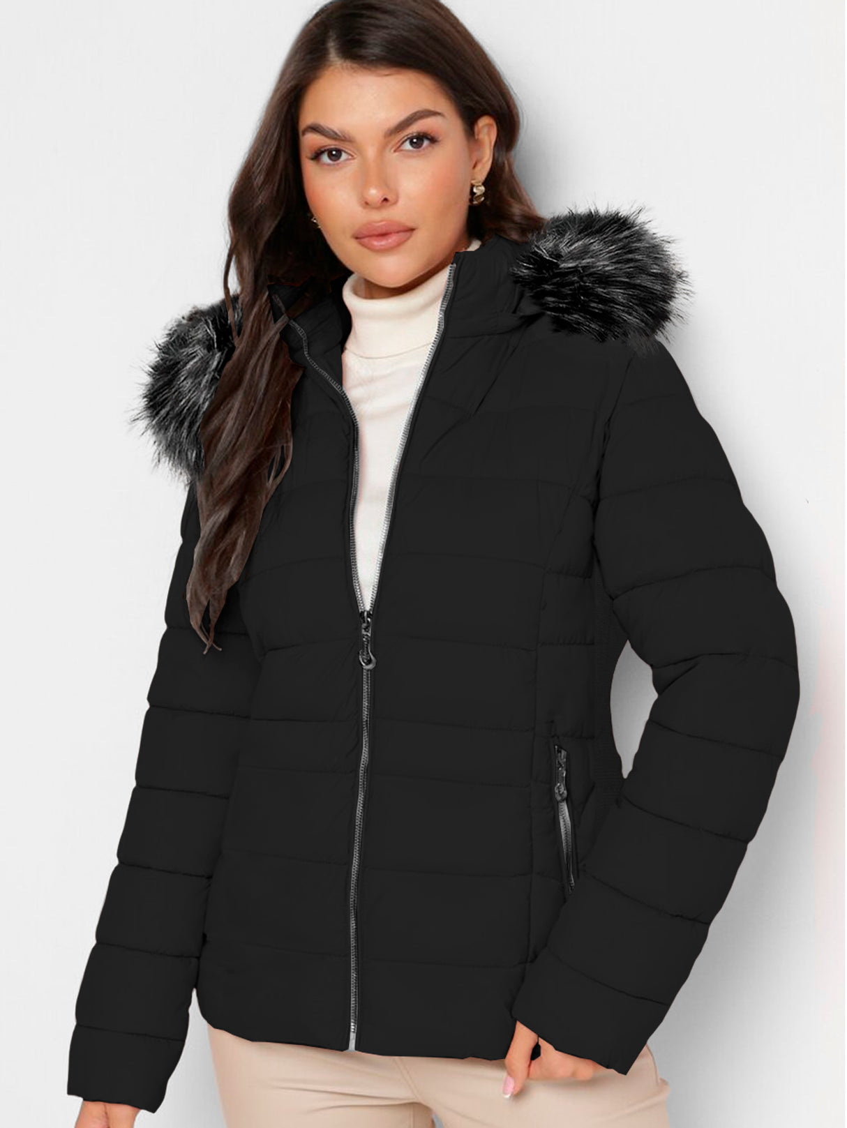 Chamarra Para Mujer Poliéster Cálido Con Cuello Tipo Piel