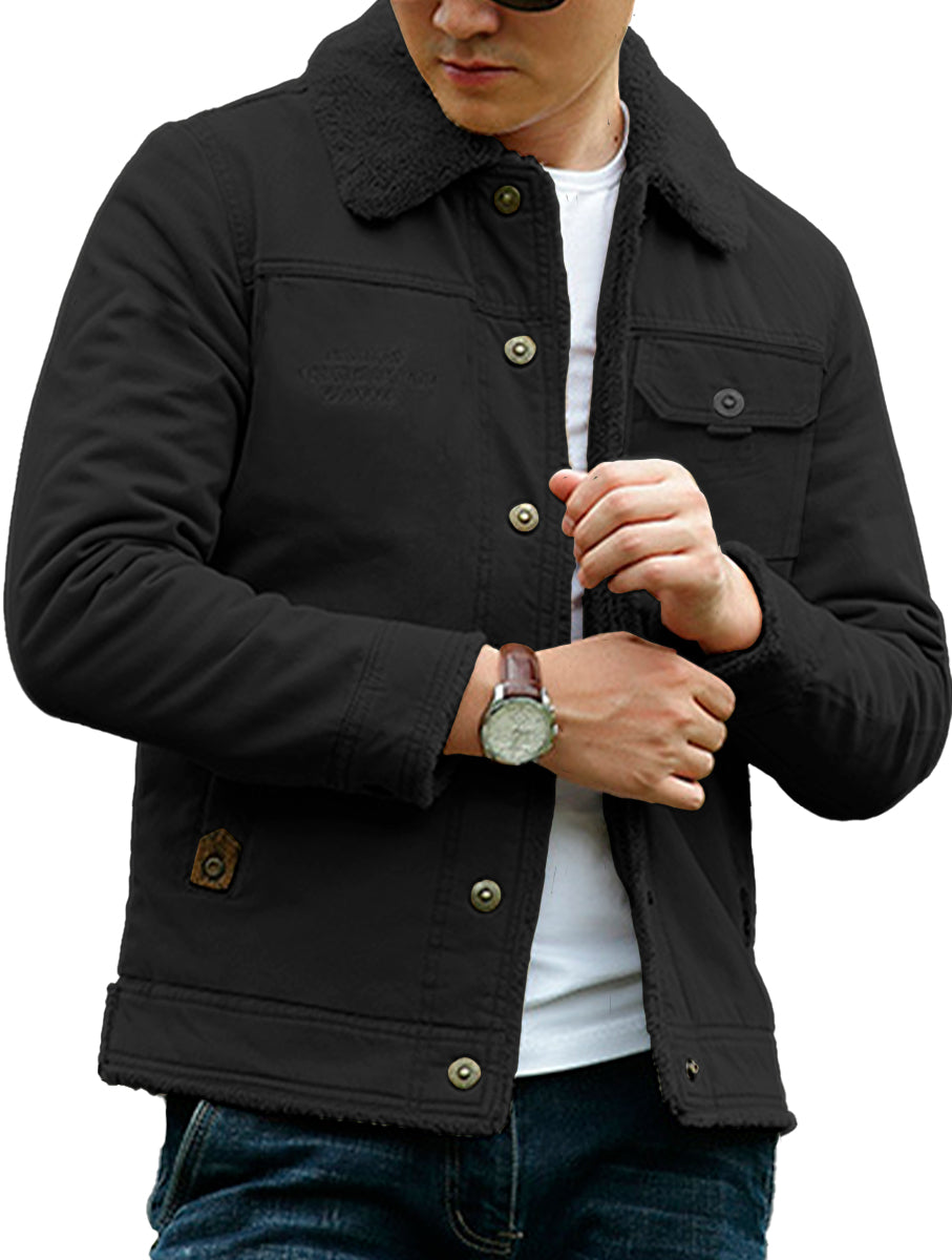 Chamarra Para Hombre Tipo Cargo Casual de Invierno Con Cuello Afelpado