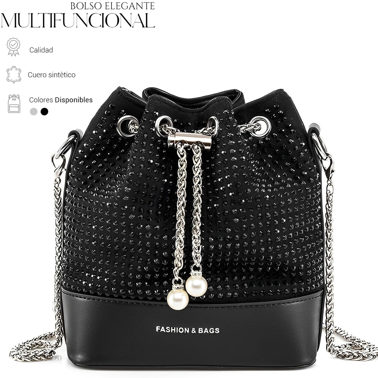 Bolso De Mano Con Pedreria De Cristales Brillantes Tipo Piel