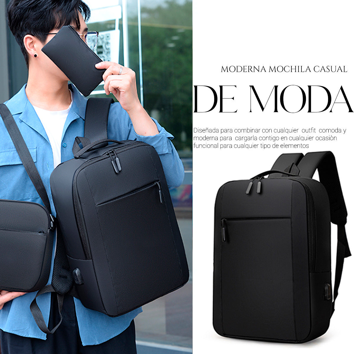 Set Mochila Backpack Con Puerto Usb (3pzas)