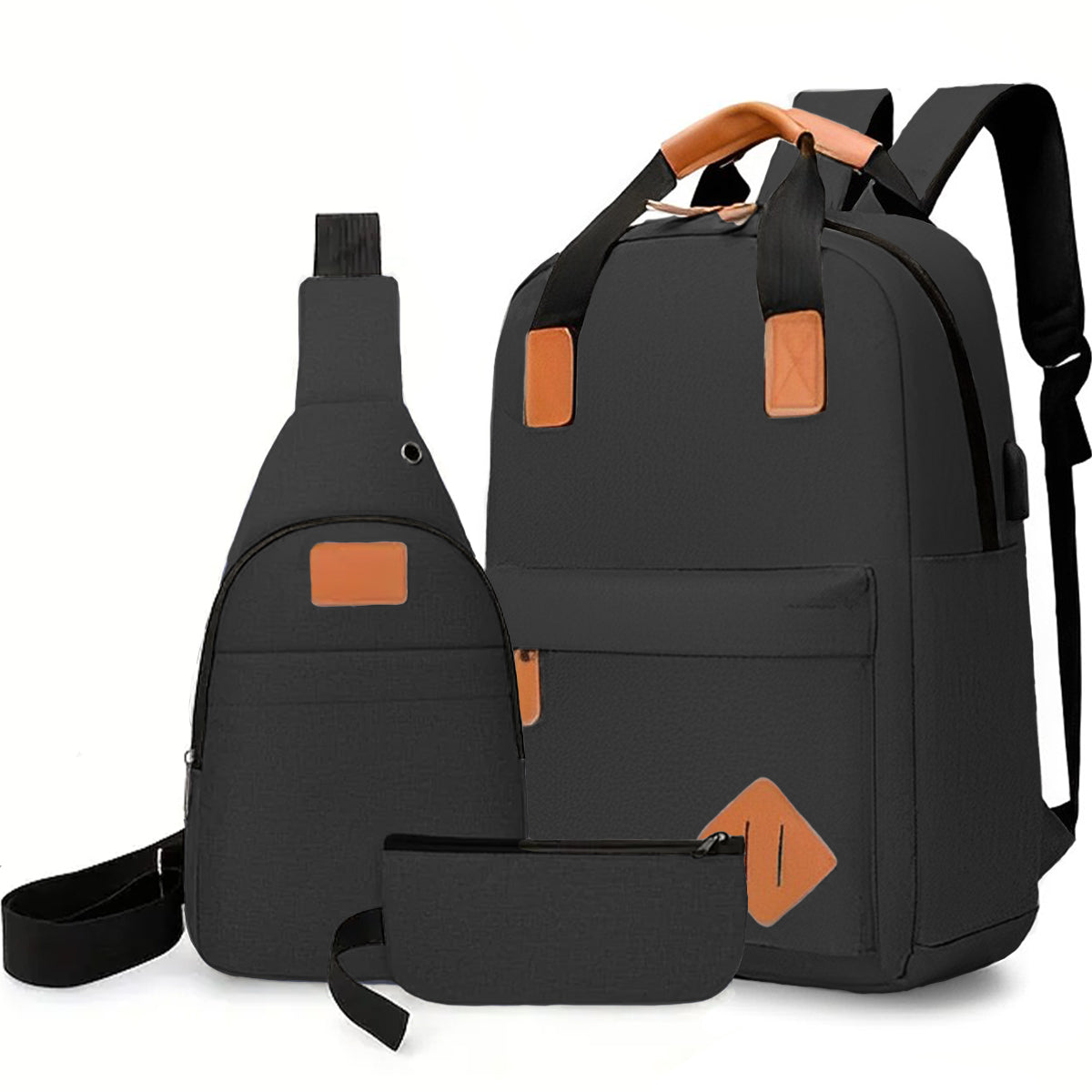 Mochila Backpack Impermeable Set De 3pzs Con Riñonera Y Puerto Usb