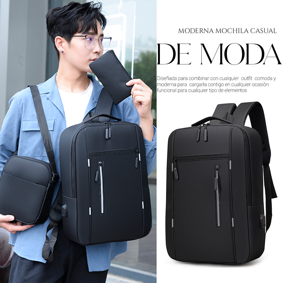 Set Mochila Backpack Con Puerto Usb (3pzas)