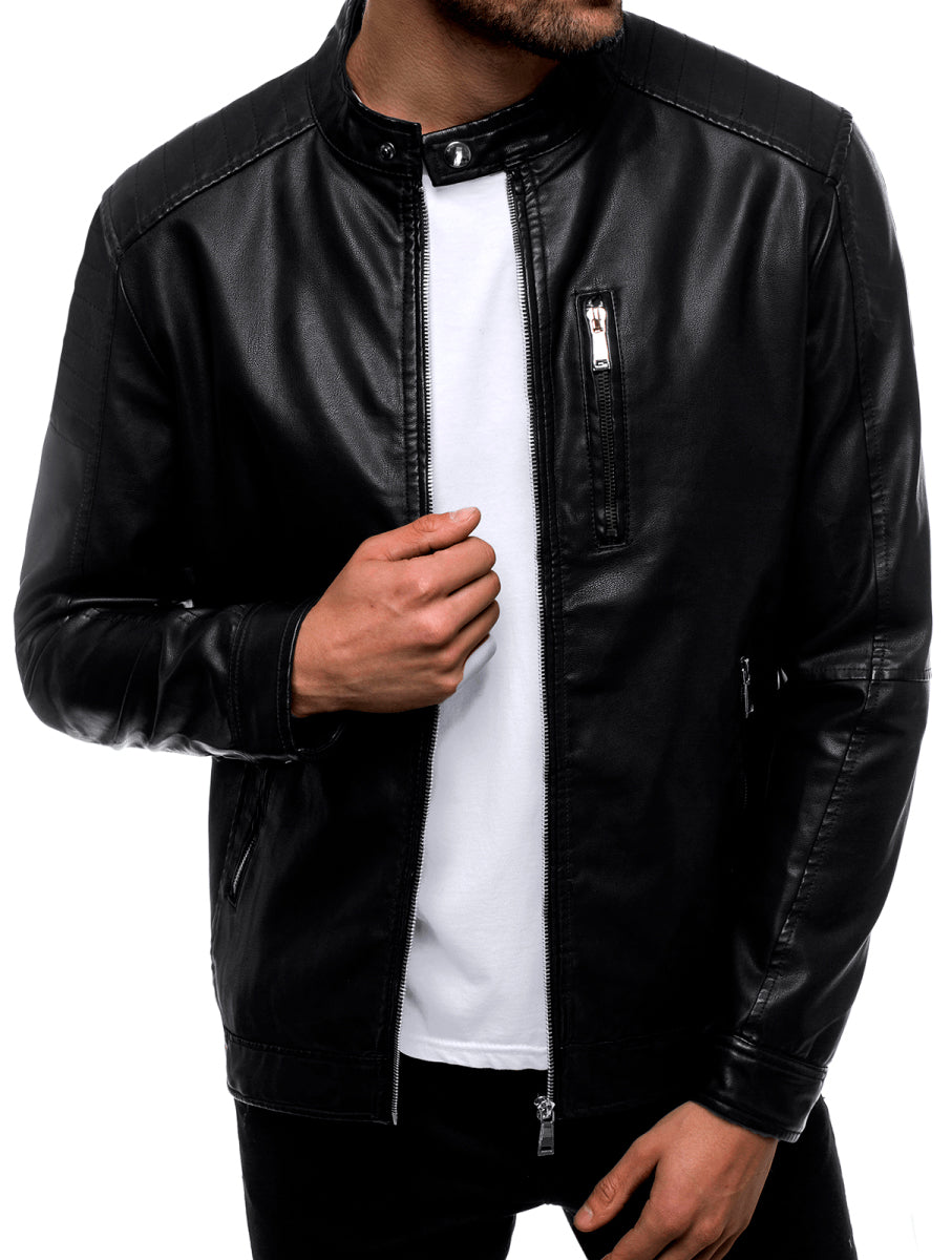 Chamarra Impermeable de Vinipiel para Hombre Chaqueta Biker Estilo Urbano