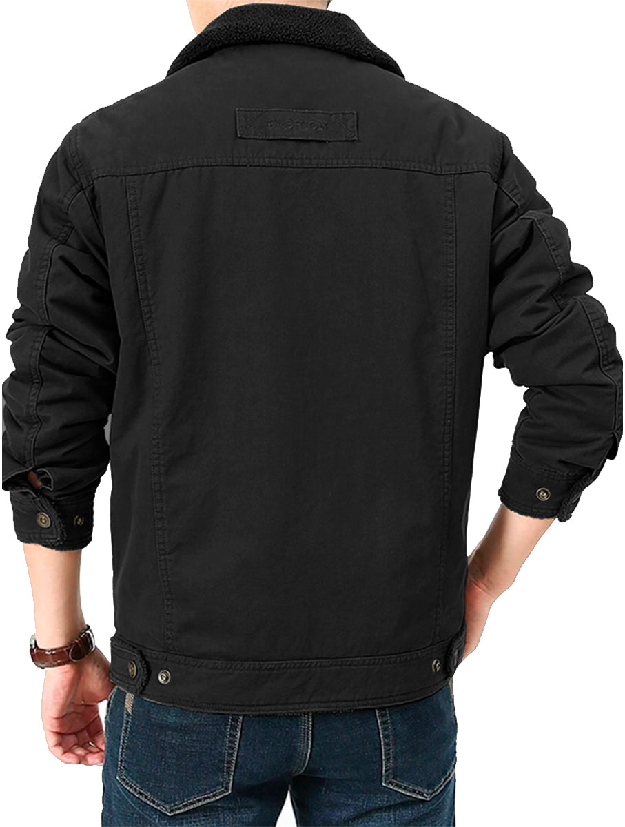 Chamarra Para Hombre Tipo Cargo Casual de Invierno Con Cuello Afelpado