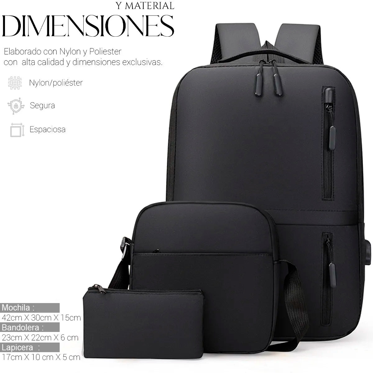 Set Mochila Backpack (3pzas)
