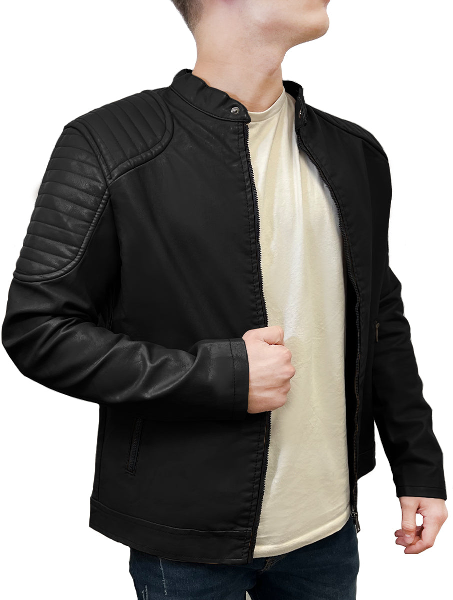 Chamarra Vinipiel Hombre Biker Chaqueta Impermeable Estilo Casual