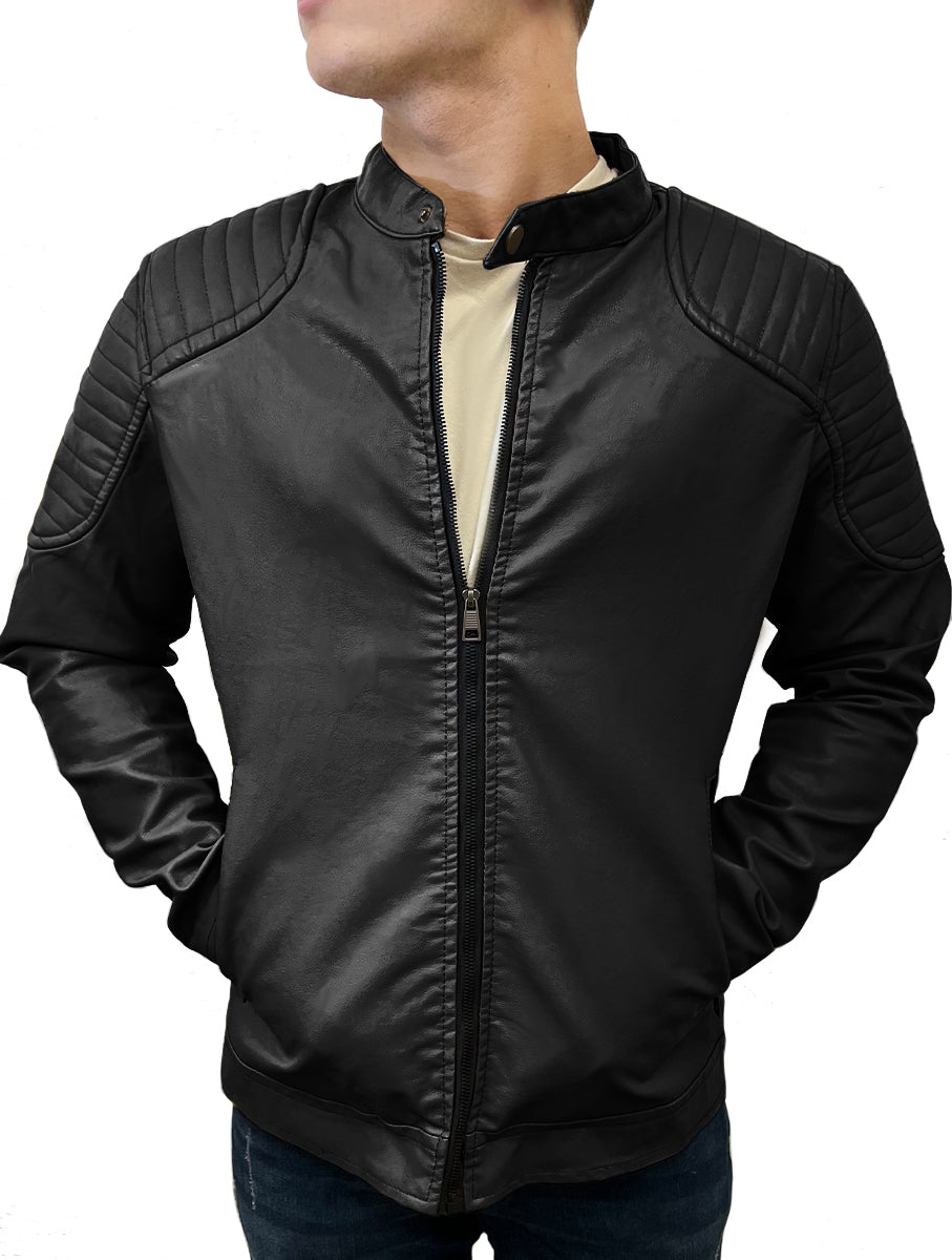 Chamarra Vinipiel Hombre Biker Chaqueta Impermeable Estilo Casual