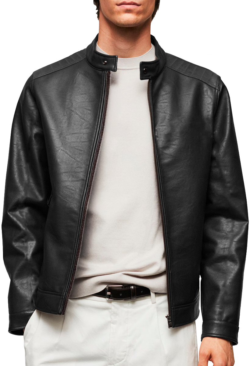 Chamarra Casual de Vinipiel Hombre Chaqueta Biker Impermeable Estilo Urbano