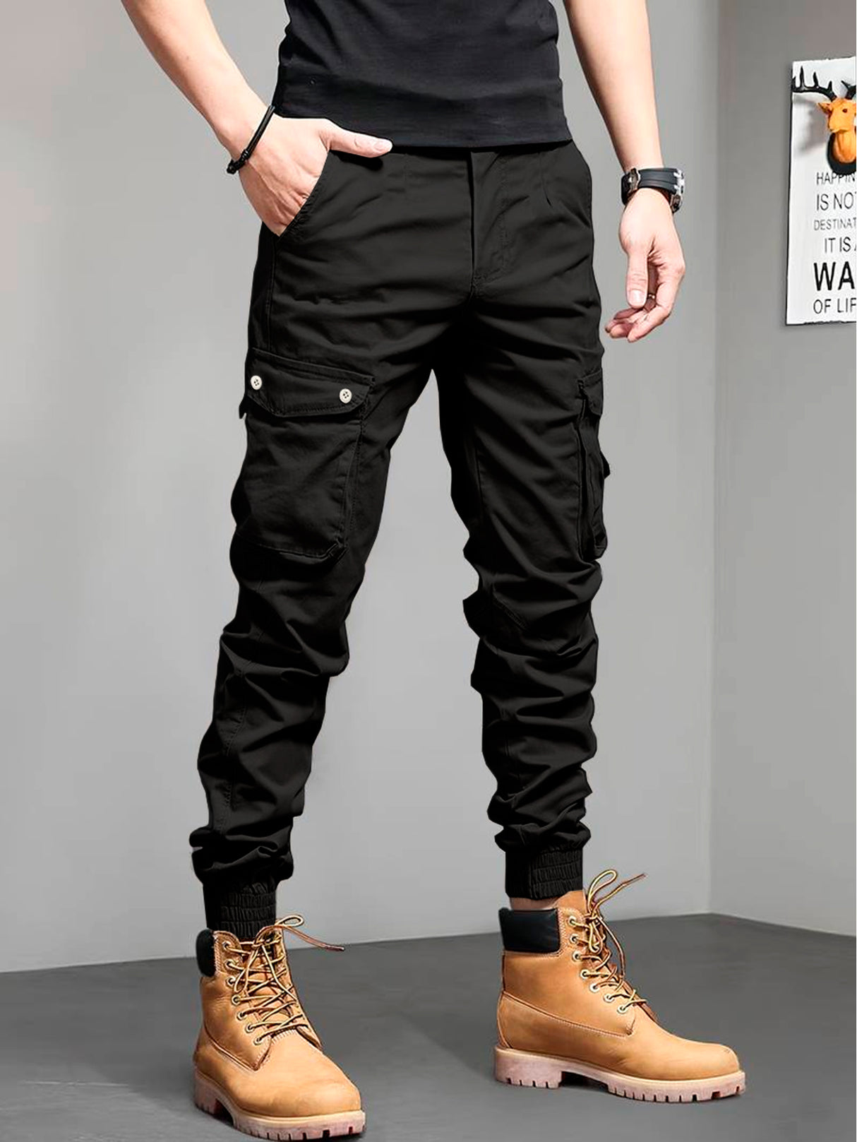 Pantalones Cargo Skinny para Hombre Pantalon tipo Cargo con Bolsas Laterales Mayoreo