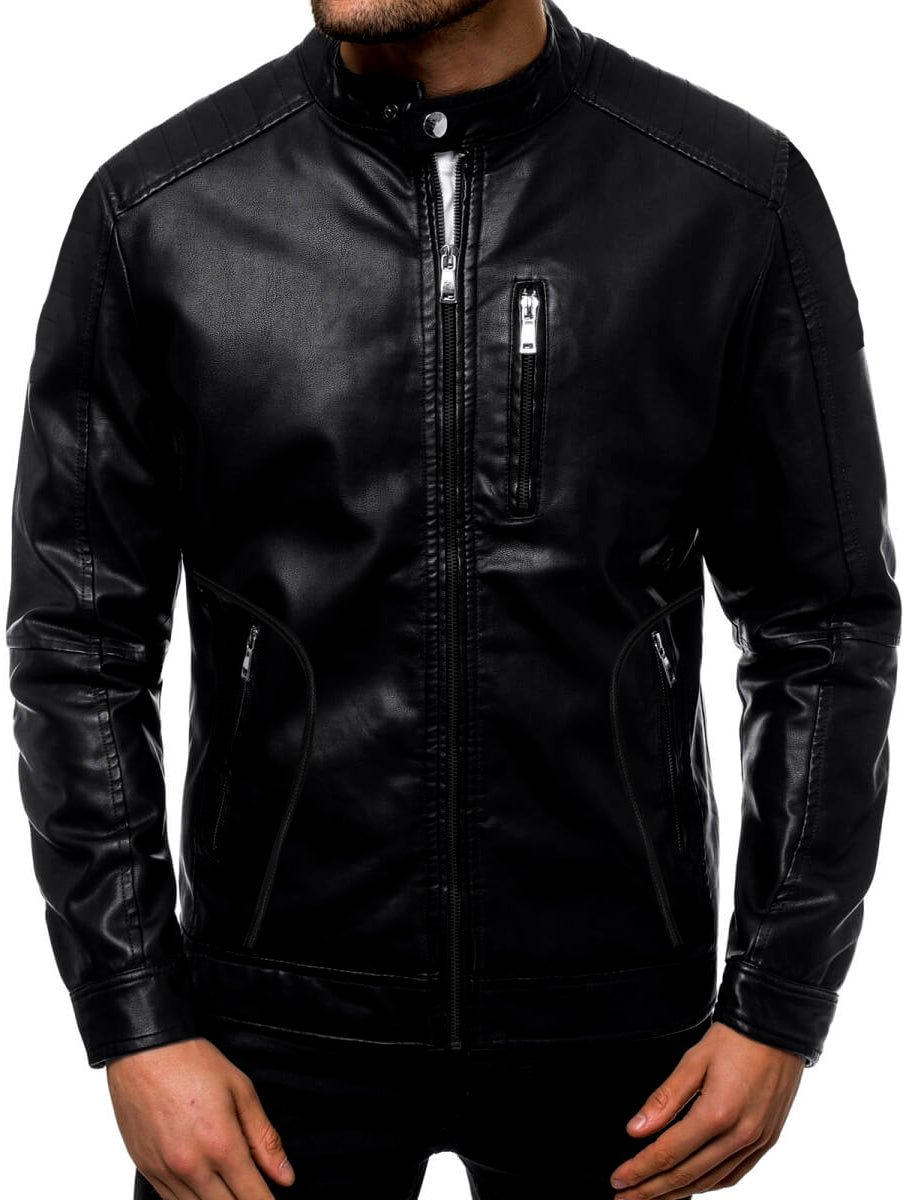 Chamarra Impermeable de Vinipiel para Hombre Chaqueta Biker Estilo Urbano
