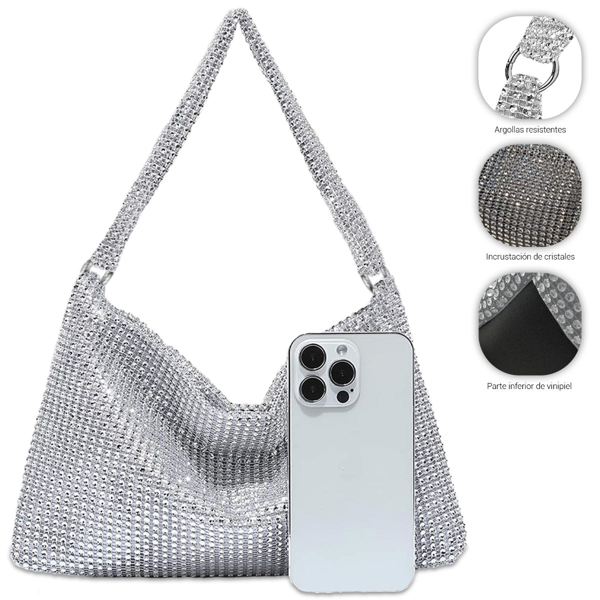 Bolso De Mano Con Pedrería De Cristales Brillantes De Noche